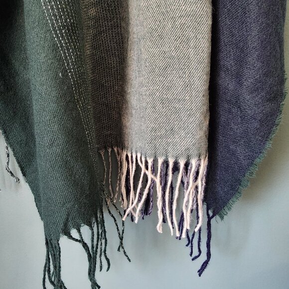 Blue and Green Dyed Gradient Linen 100% Polyester Scarf - Picture 8 of 14